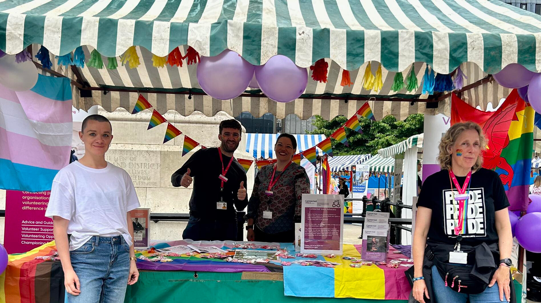 Connected Voice Staff at our Pride Stall from last summer