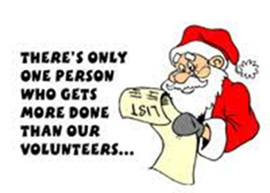 Santa with a list. Caption reads There's only one person who gets more done than our volunteers...