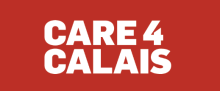 Care4Calais logo, with white writing on a red background