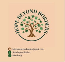 The Hope Beyond Borders logo - featuring text wrapped around a tree, on a pale peach background