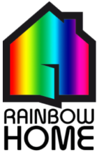 Rainbow Home Logo: a sketch of the outline of a house, filled with rainbow colours 