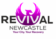 revival newcastle logo of a phoenix. tag line Your City. Your Recovery