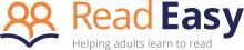 stylised picture of readers and a book with words: Readeasy helping adults to learn to read